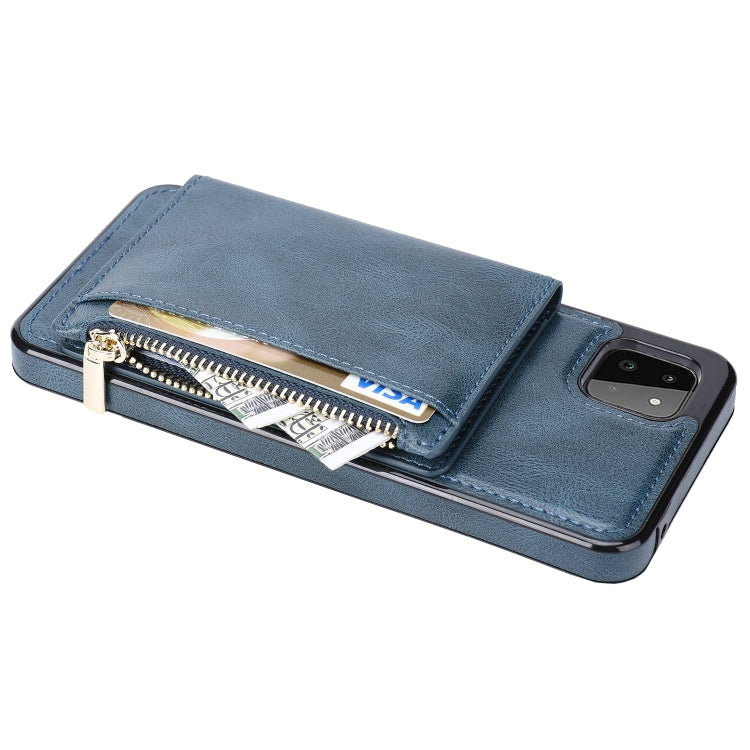 For Samsung Galaxy A22 Zipper Wallet Bag PU Back Cover Shockrpoof Phone Case with Holder & Card Slots & Wallet