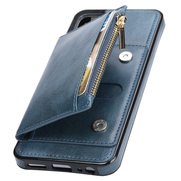 For Samsung Galaxy A22 Zipper Wallet Bag PU Back Cover Shockrpoof Phone Case with Holder & Card Slots & Wallet