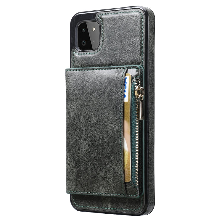 For Samsung Galaxy A22 Zipper Wallet Bag PU Back Cover Shockrpoof Phone Case with Holder & Card Slots & Wallet
