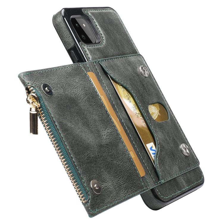 For Samsung Galaxy A22 Zipper Wallet Bag PU Back Cover Shockrpoof Phone Case with Holder & Card Slots & Wallet
