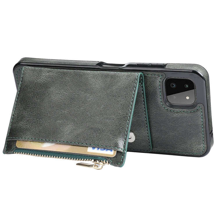 For Samsung Galaxy A22 Zipper Wallet Bag PU Back Cover Shockrpoof Phone Case with Holder & Card Slots & Wallet