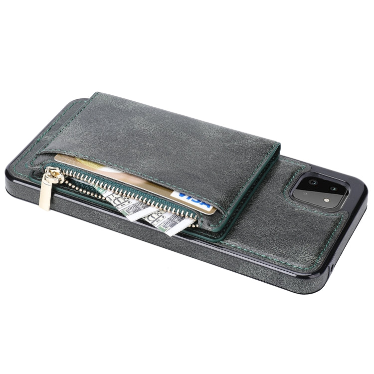 For Samsung Galaxy A22 Zipper Wallet Bag PU Back Cover Shockrpoof Phone Case with Holder & Card Slots & Wallet