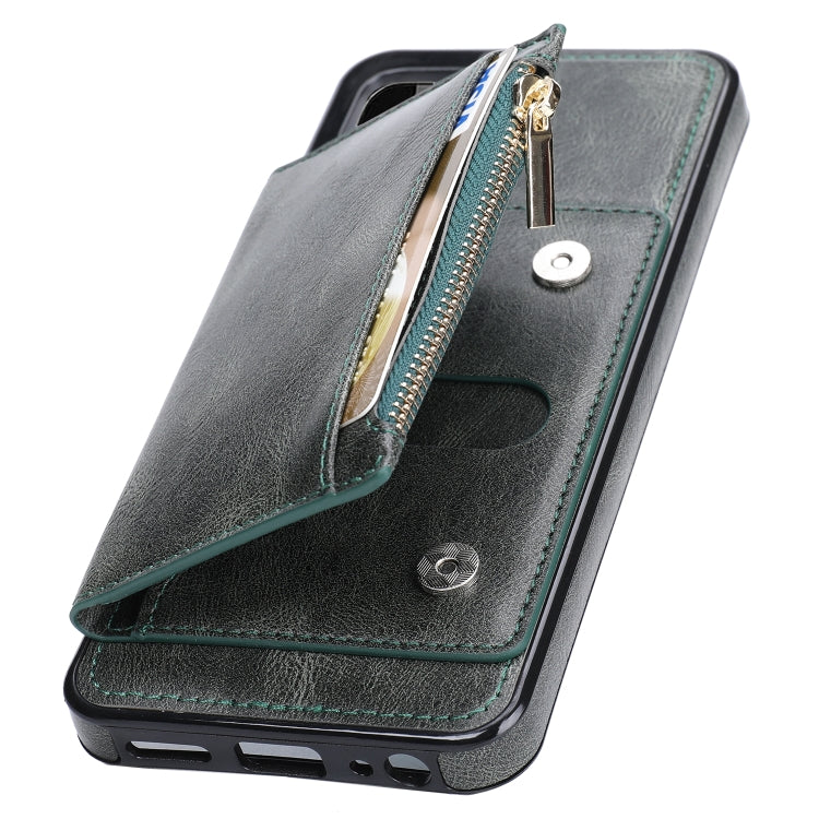 For Samsung Galaxy A22 Zipper Wallet Bag PU Back Cover Shockrpoof Phone Case with Holder & Card Slots & Wallet