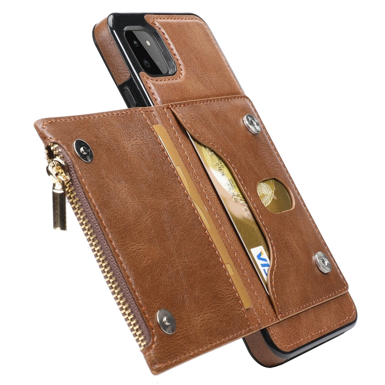 For Samsung Galaxy A22 Zipper Wallet Bag PU Back Cover Shockrpoof Phone Case with Holder & Card Slots & Wallet