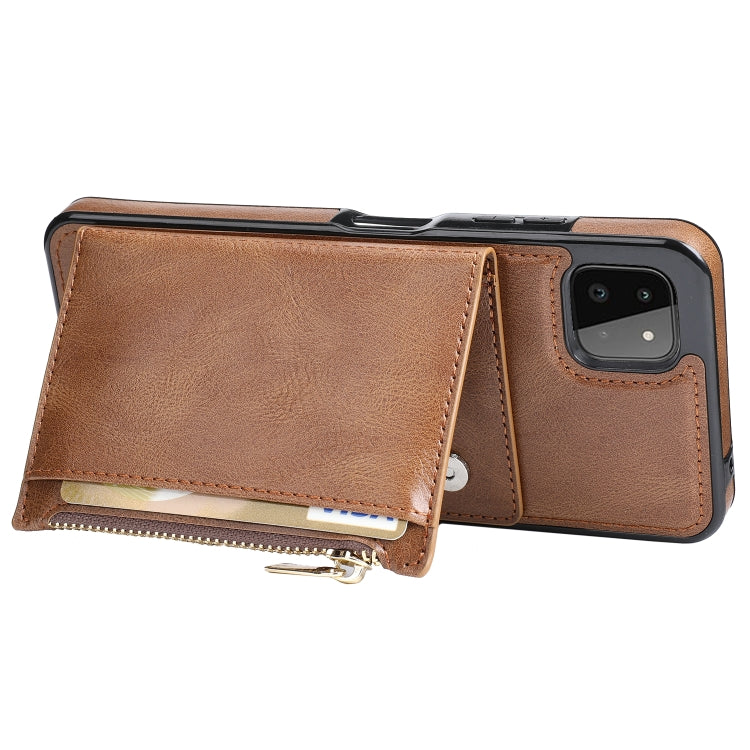 For Samsung Galaxy A22 Zipper Wallet Bag PU Back Cover Shockrpoof Phone Case with Holder & Card Slots & Wallet