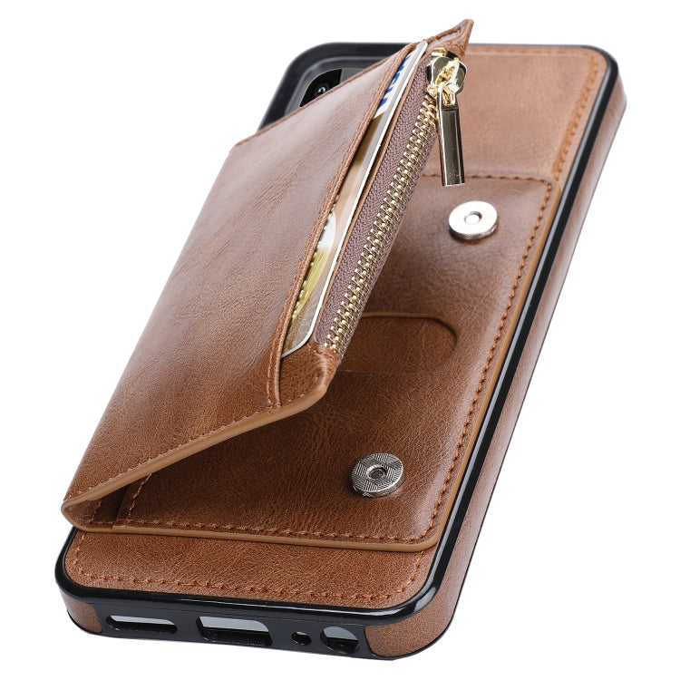 For Samsung Galaxy A22 Zipper Wallet Bag PU Back Cover Shockrpoof Phone Case with Holder & Card Slots & Wallet