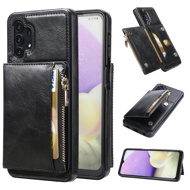 For Samsung Galaxy A32 5G Zipper Wallet Bag PU Back Cover Shockrpoof Phone Case with Holder & Card Slots & Wallet