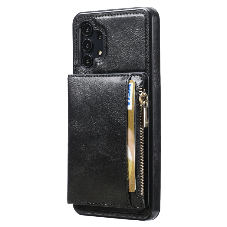 For Samsung Galaxy A32 5G Zipper Wallet Bag PU Back Cover Shockrpoof Phone Case with Holder & Card Slots & Wallet