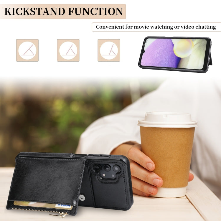 For Samsung Galaxy A32 5G Zipper Wallet Bag PU Back Cover Shockrpoof Phone Case with Holder & Card Slots & Wallet