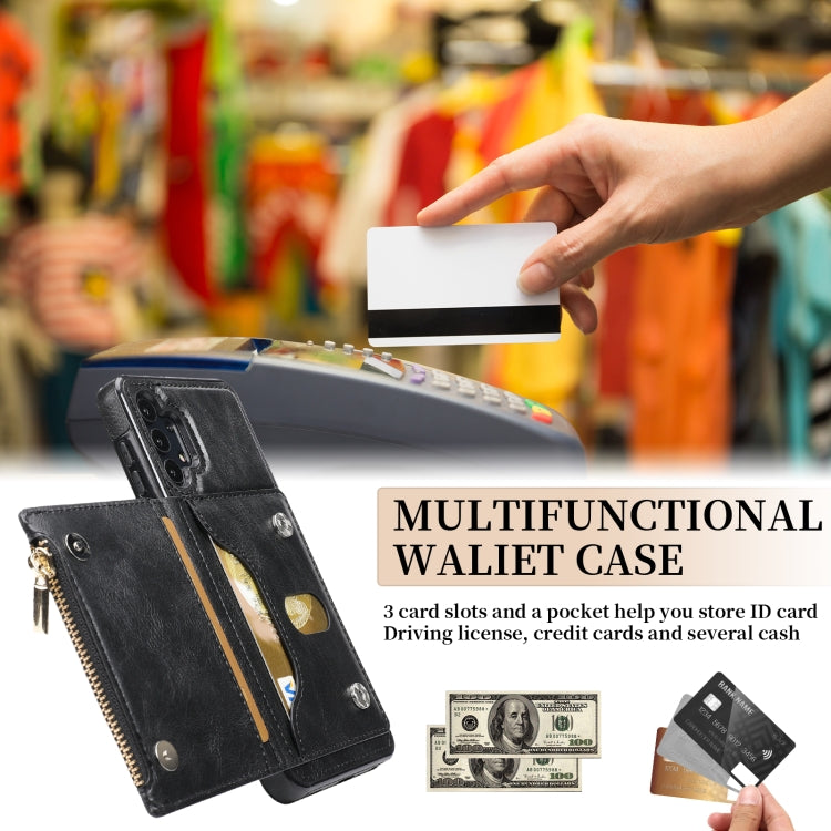 For Samsung Galaxy A32 5G Zipper Wallet Bag PU Back Cover Shockrpoof Phone Case with Holder & Card Slots & Wallet