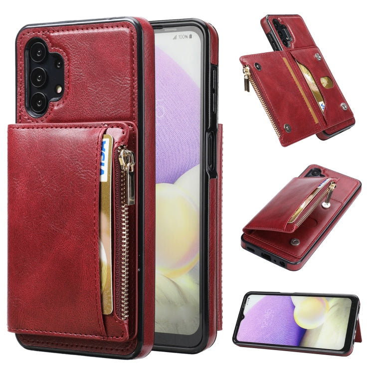 For Samsung Galaxy A32 5G Zipper Wallet Bag PU Back Cover Shockrpoof Phone Case with Holder & Card Slots & Wallet