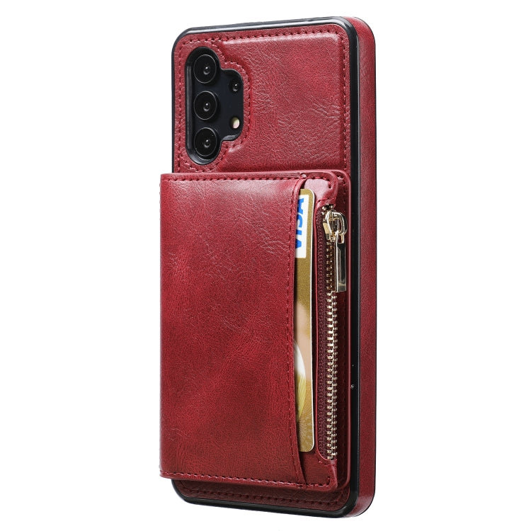 For Samsung Galaxy A32 5G Zipper Wallet Bag PU Back Cover Shockrpoof Phone Case with Holder & Card Slots & Wallet