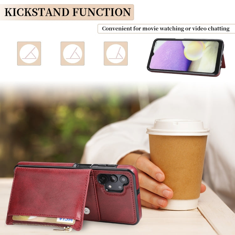 For Samsung Galaxy A32 5G Zipper Wallet Bag PU Back Cover Shockrpoof Phone Case with Holder & Card Slots & Wallet