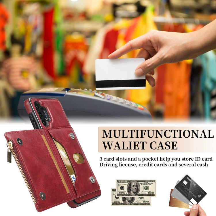 For Samsung Galaxy A32 5G Zipper Wallet Bag PU Back Cover Shockrpoof Phone Case with Holder & Card Slots & Wallet