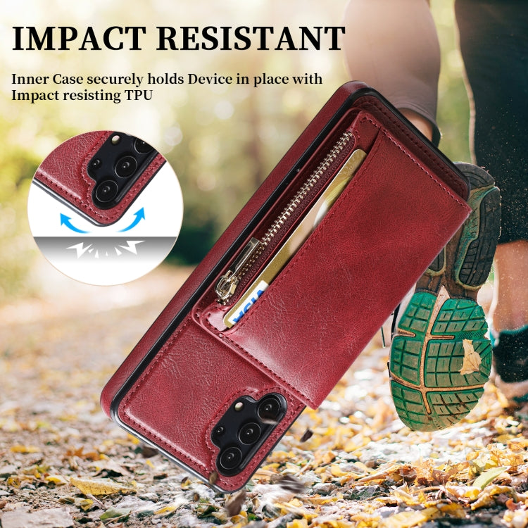 For Samsung Galaxy A32 5G Zipper Wallet Bag PU Back Cover Shockrpoof Phone Case with Holder & Card Slots & Wallet