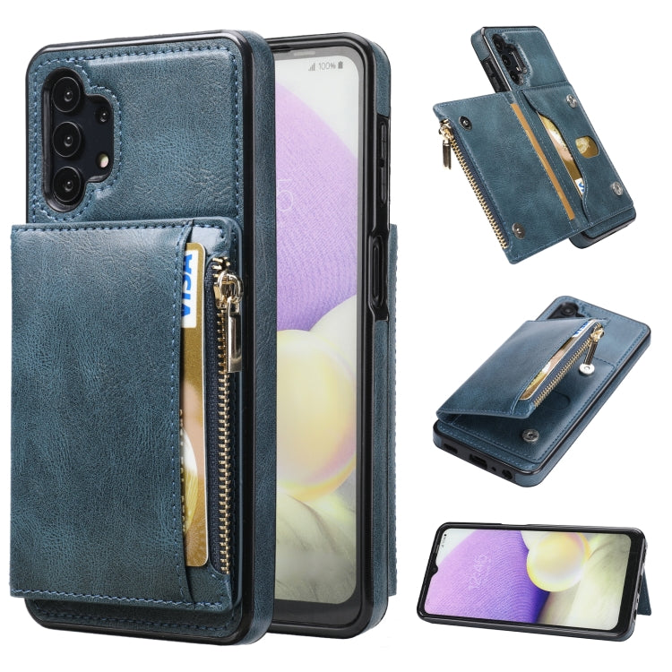 For Samsung Galaxy A32 5G Zipper Wallet Bag PU Back Cover Shockrpoof Phone Case with Holder & Card Slots & Wallet