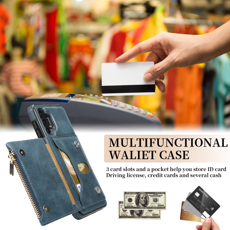 For Samsung Galaxy A32 5G Zipper Wallet Bag PU Back Cover Shockrpoof Phone Case with Holder & Card Slots & Wallet