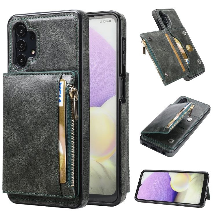 For Samsung Galaxy A32 5G Zipper Wallet Bag PU Back Cover Shockrpoof Phone Case with Holder & Card Slots & Wallet