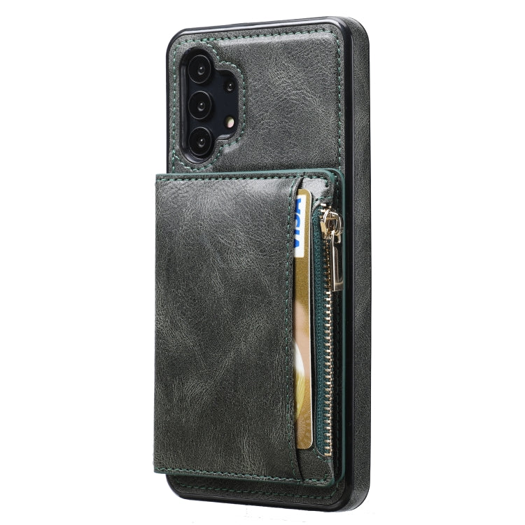 For Samsung Galaxy A32 5G Zipper Wallet Bag PU Back Cover Shockrpoof Phone Case with Holder & Card Slots & Wallet