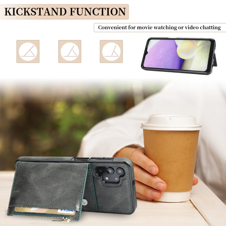 For Samsung Galaxy A32 5G Zipper Wallet Bag PU Back Cover Shockrpoof Phone Case with Holder & Card Slots & Wallet