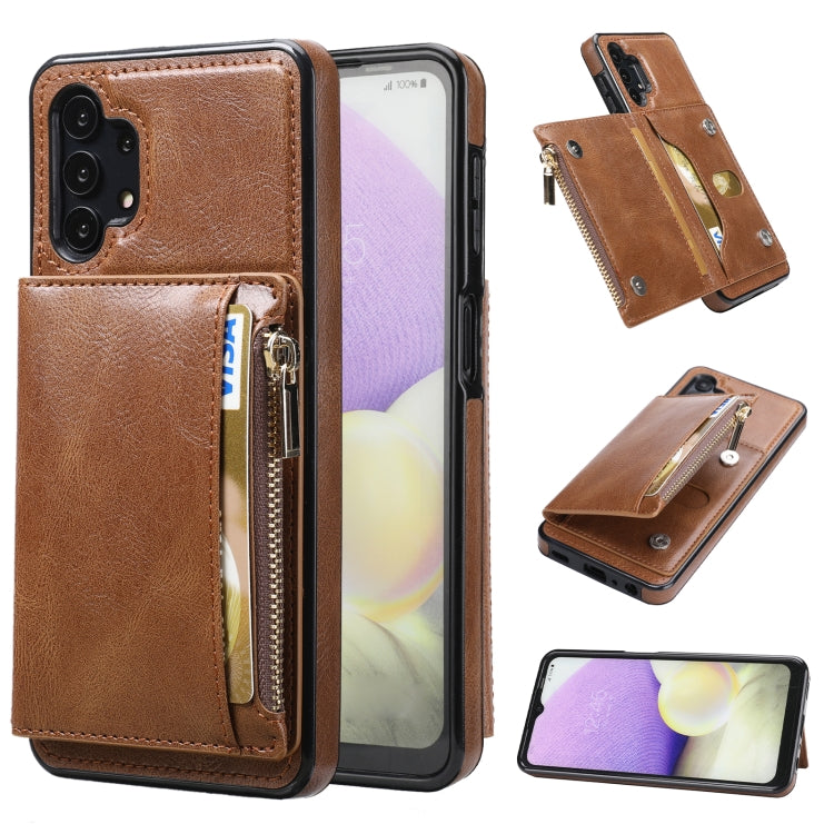 For Samsung Galaxy A32 5G Zipper Wallet Bag PU Back Cover Shockrpoof Phone Case with Holder & Card Slots & Wallet