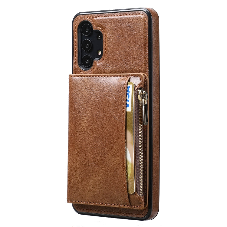 For Samsung Galaxy A32 5G Zipper Wallet Bag PU Back Cover Shockrpoof Phone Case with Holder & Card Slots & Wallet