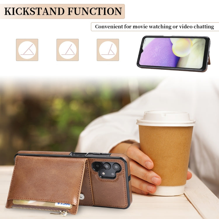 For Samsung Galaxy A32 5G Zipper Wallet Bag PU Back Cover Shockrpoof Phone Case with Holder & Card Slots & Wallet