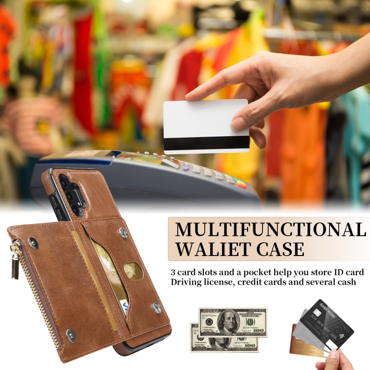 For Samsung Galaxy A32 5G Zipper Wallet Bag PU Back Cover Shockrpoof Phone Case with Holder & Card Slots & Wallet