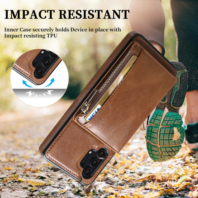 For Samsung Galaxy A32 5G Zipper Wallet Bag PU Back Cover Shockrpoof Phone Case with Holder & Card Slots & Wallet