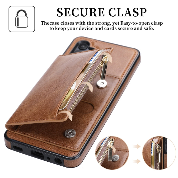 For Samsung Galaxy A32 5G Zipper Wallet Bag PU Back Cover Shockrpoof Phone Case with Holder & Card Slots & Wallet