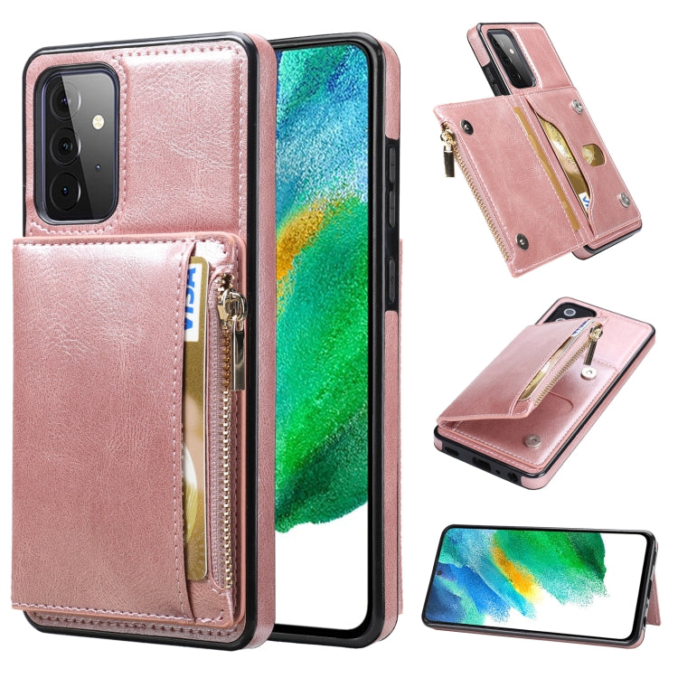 For Samsung Galaxy A72 5G / 4G Zipper Wallet Bag PU Back Cover Shockrpoof Phone Case with Holder & Card Slots & Wallet