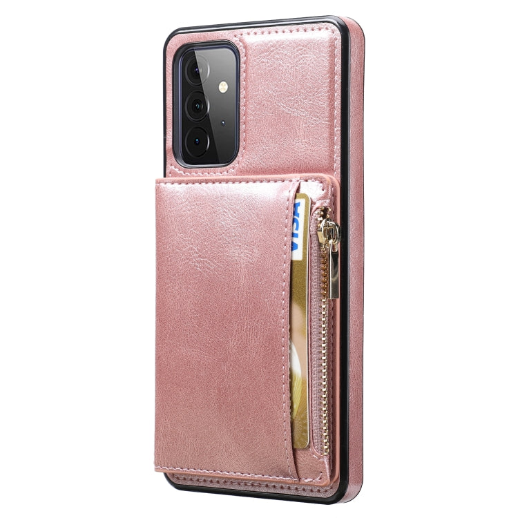 For Samsung Galaxy A72 5G / 4G Zipper Wallet Bag PU Back Cover Shockrpoof Phone Case with Holder & Card Slots & Wallet