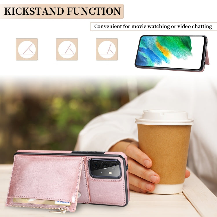 For Samsung Galaxy A72 5G / 4G Zipper Wallet Bag PU Back Cover Shockrpoof Phone Case with Holder & Card Slots & Wallet