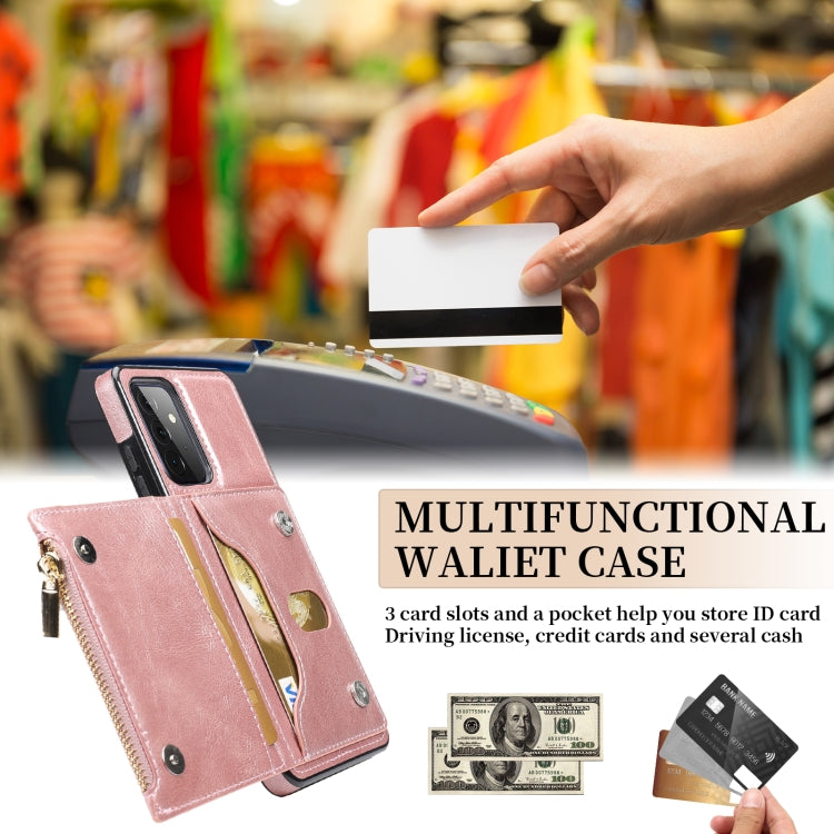 For Samsung Galaxy A72 5G / 4G Zipper Wallet Bag PU Back Cover Shockrpoof Phone Case with Holder & Card Slots & Wallet