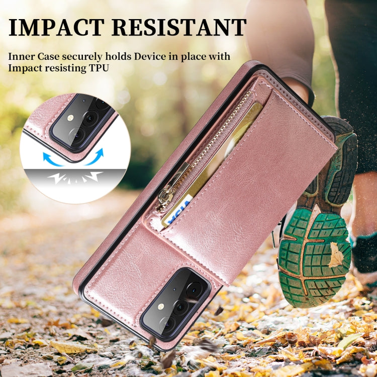 For Samsung Galaxy A72 5G / 4G Zipper Wallet Bag PU Back Cover Shockrpoof Phone Case with Holder & Card Slots & Wallet