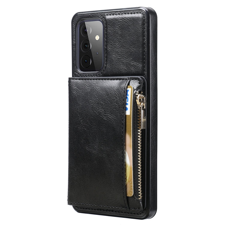 For Samsung Galaxy A72 5G / 4G Zipper Wallet Bag PU Back Cover Shockrpoof Phone Case with Holder & Card Slots & Wallet