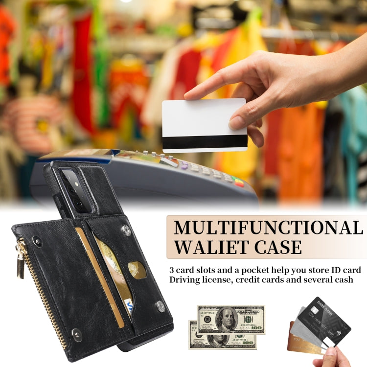 For Samsung Galaxy A72 5G / 4G Zipper Wallet Bag PU Back Cover Shockrpoof Phone Case with Holder & Card Slots & Wallet