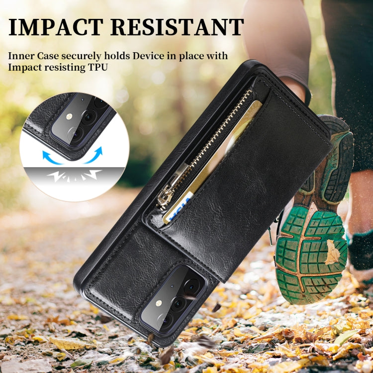 For Samsung Galaxy A72 5G / 4G Zipper Wallet Bag PU Back Cover Shockrpoof Phone Case with Holder & Card Slots & Wallet