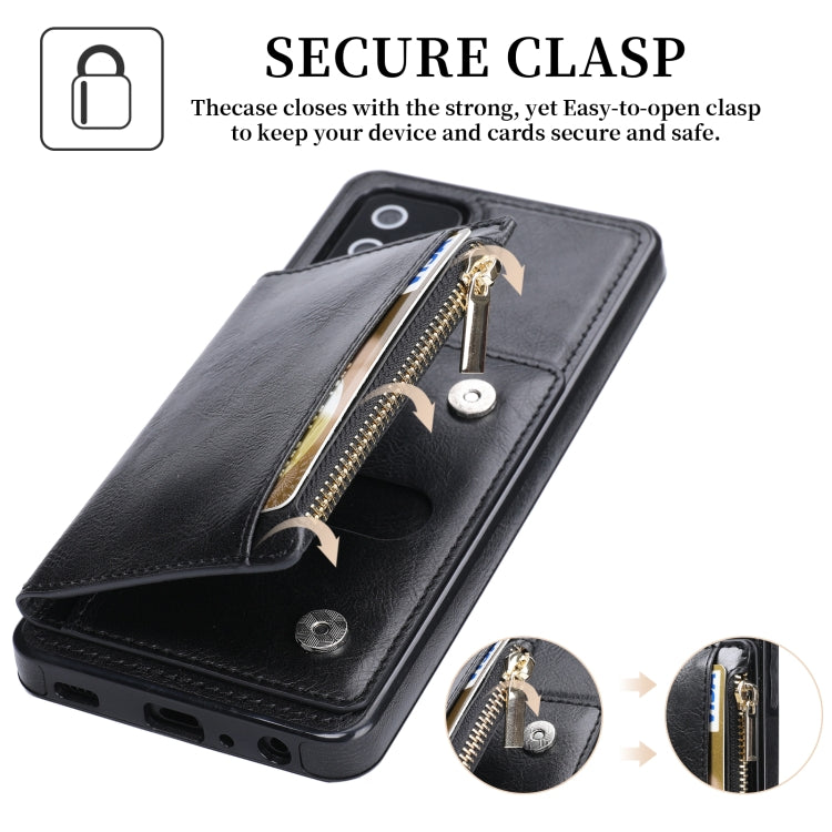 For Samsung Galaxy A72 5G / 4G Zipper Wallet Bag PU Back Cover Shockrpoof Phone Case with Holder & Card Slots & Wallet