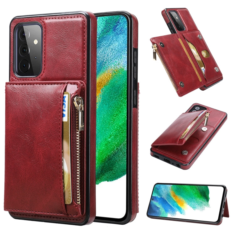 For Samsung Galaxy A72 5G / 4G Zipper Wallet Bag PU Back Cover Shockrpoof Phone Case with Holder & Card Slots & Wallet