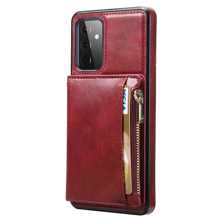 For Samsung Galaxy A72 5G / 4G Zipper Wallet Bag PU Back Cover Shockrpoof Phone Case with Holder & Card Slots & Wallet