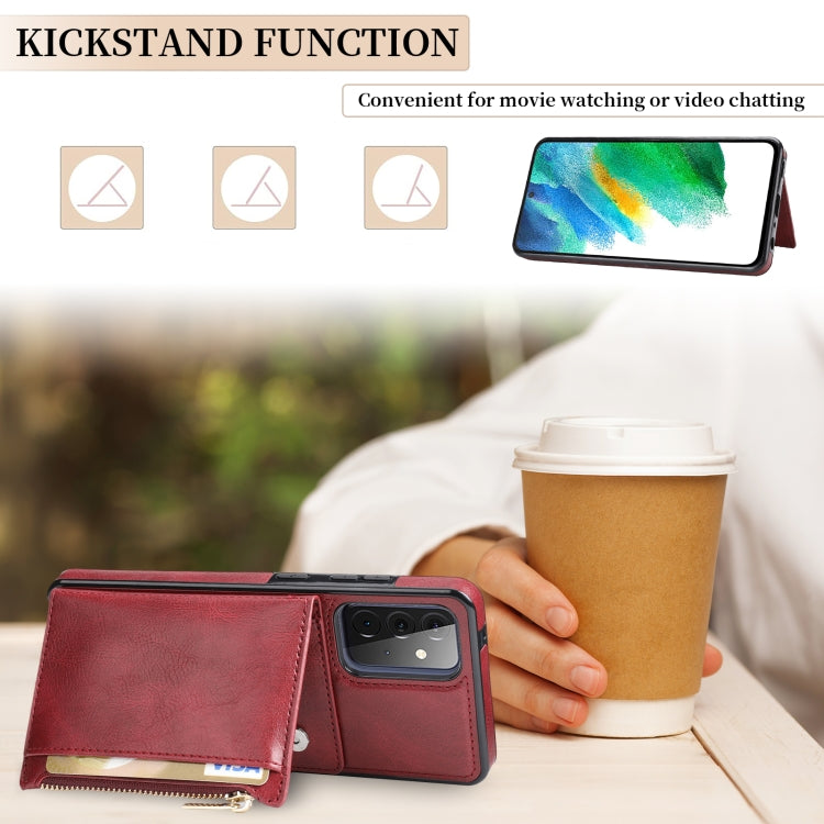 For Samsung Galaxy A72 5G / 4G Zipper Wallet Bag PU Back Cover Shockrpoof Phone Case with Holder & Card Slots & Wallet