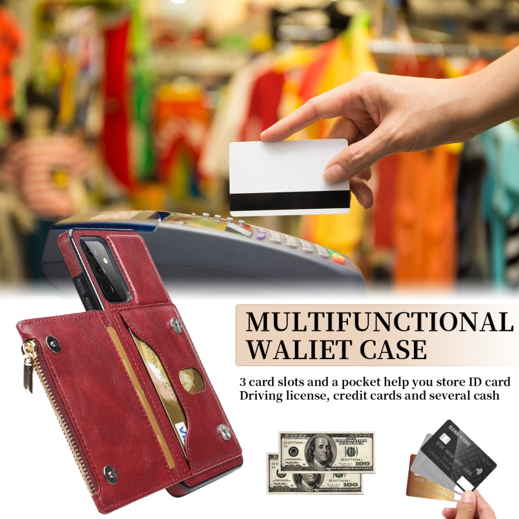 For Samsung Galaxy A72 5G / 4G Zipper Wallet Bag PU Back Cover Shockrpoof Phone Case with Holder & Card Slots & Wallet