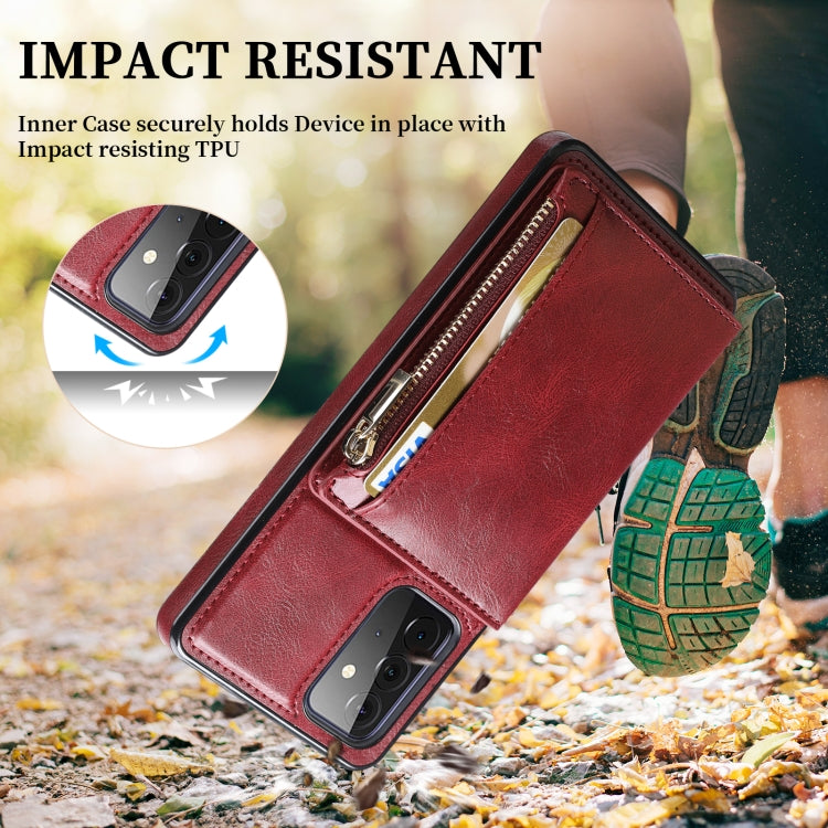 For Samsung Galaxy A72 5G / 4G Zipper Wallet Bag PU Back Cover Shockrpoof Phone Case with Holder & Card Slots & Wallet