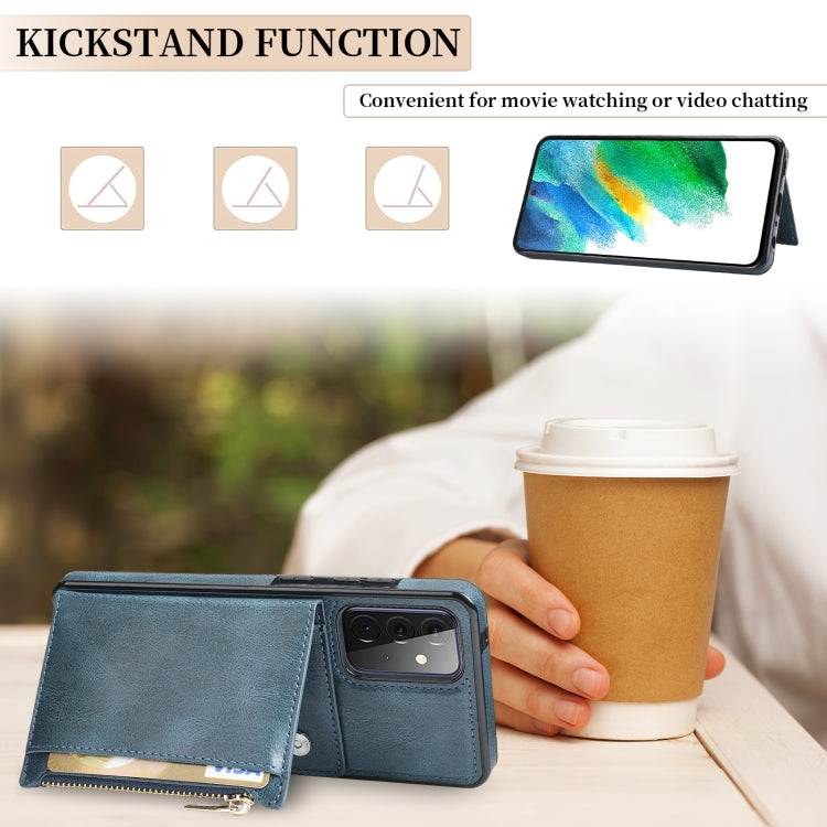 For Samsung Galaxy A72 5G / 4G Zipper Wallet Bag PU Back Cover Shockrpoof Phone Case with Holder & Card Slots & Wallet
