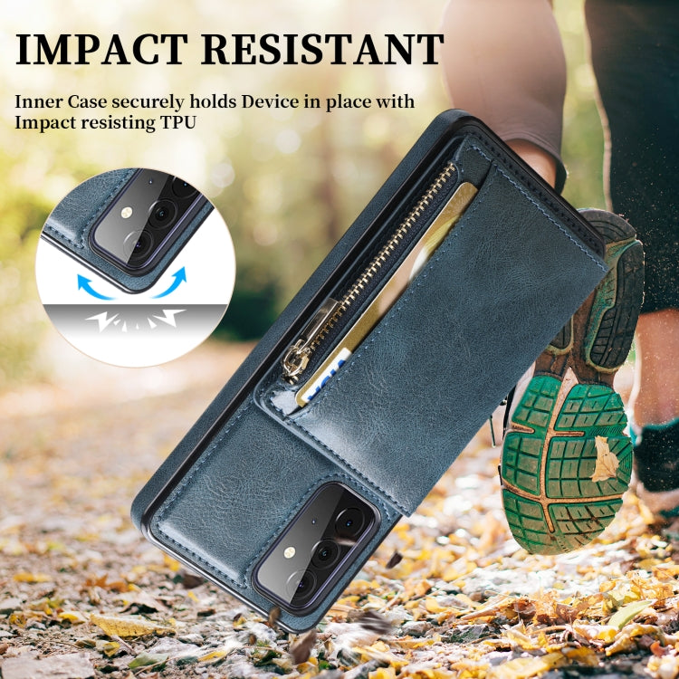 For Samsung Galaxy A72 5G / 4G Zipper Wallet Bag PU Back Cover Shockrpoof Phone Case with Holder & Card Slots & Wallet