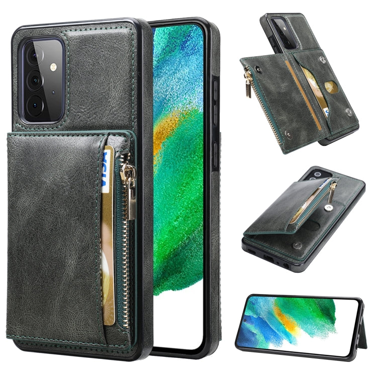 For Samsung Galaxy A72 5G / 4G Zipper Wallet Bag PU Back Cover Shockrpoof Phone Case with Holder & Card Slots & Wallet