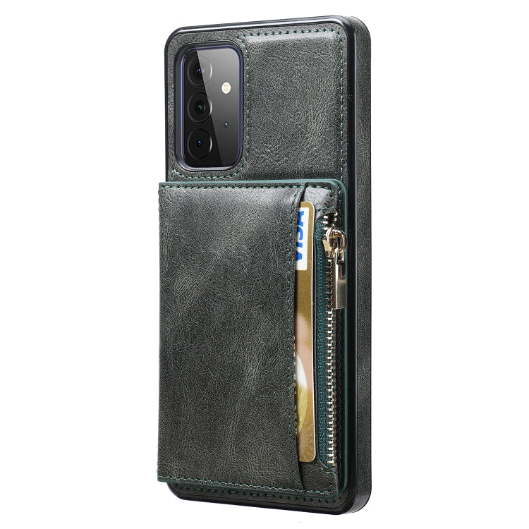 For Samsung Galaxy A72 5G / 4G Zipper Wallet Bag PU Back Cover Shockrpoof Phone Case with Holder & Card Slots & Wallet