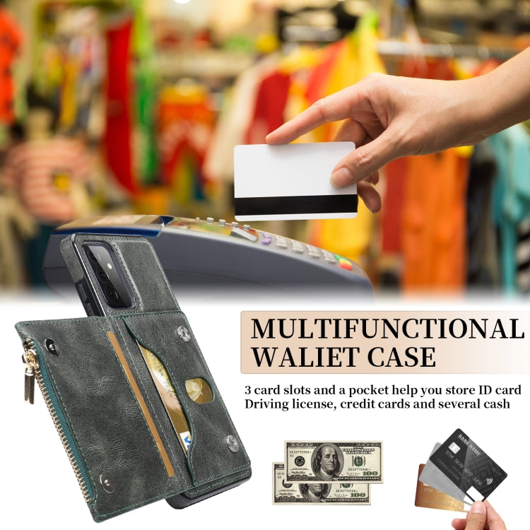 For Samsung Galaxy A72 5G / 4G Zipper Wallet Bag PU Back Cover Shockrpoof Phone Case with Holder & Card Slots & Wallet