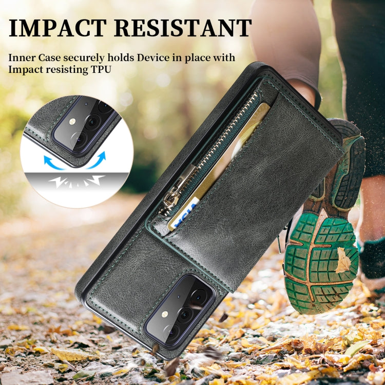 For Samsung Galaxy A72 5G / 4G Zipper Wallet Bag PU Back Cover Shockrpoof Phone Case with Holder & Card Slots & Wallet